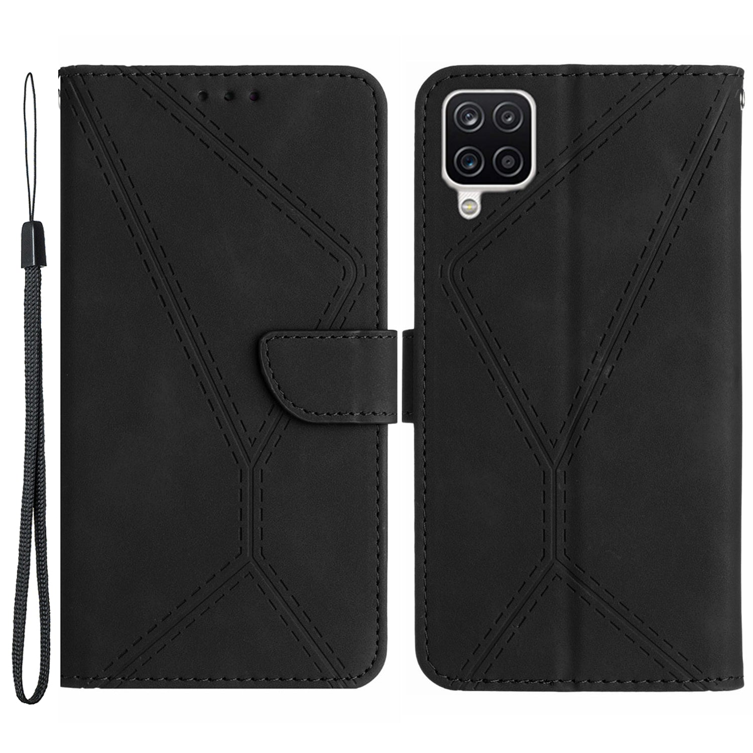 HT05 For Samsung Galaxy A22 4G (EU Version) PU Leather Stand Cover Skin-touch Imprinted Line Wallet Phone Case HT05 For Samsung Galaxy A22 4G (EU Version) PU Leather Stand Cover Skin-touch Imprinted Line Wallet Phone Case